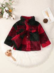 Boys Plaid Print Furry Coat Thermal Jacket