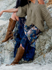 Casual V-Neck Sweater Solid Long Sleeve Jumper