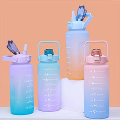 2000ml Water Bottle with Time Marker and Straw