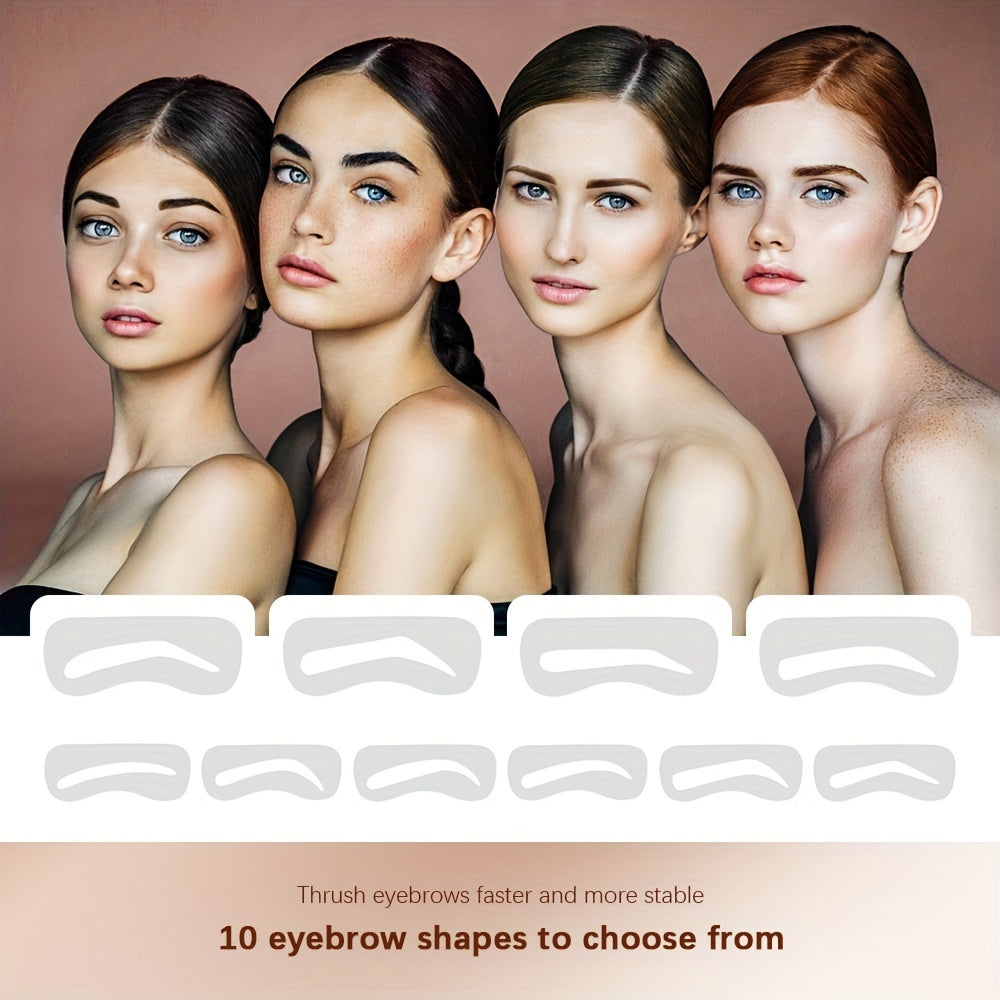 Waterproof Eyebrow Cream Set w/ Brush, Brown Stamp Powder, Stencil