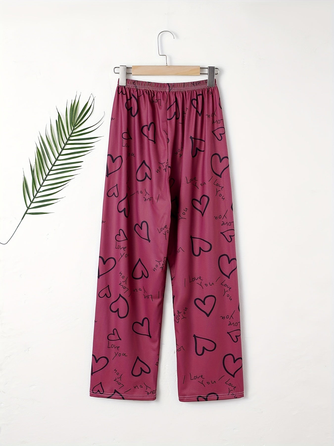 Heart & Letter Print Sleep Bottom Loose & Breathable Pant