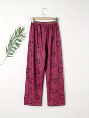 Heart & Letter Print Sleep Bottom Loose & Breathable Pant