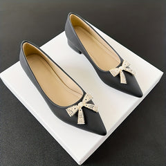 Women's Rhinestone Bowknot Slip-On Low Heel Point Toe Shoes