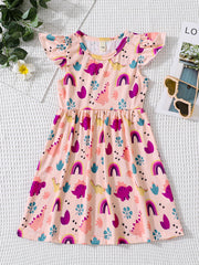 Rainbow Cactus Print Dress Girls Western Style Comfort Fit Summer Spring