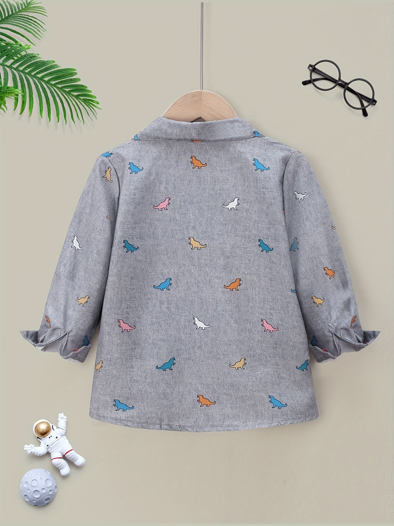 Dinosaur Graphic Print Boys Top Lapel Shirt
