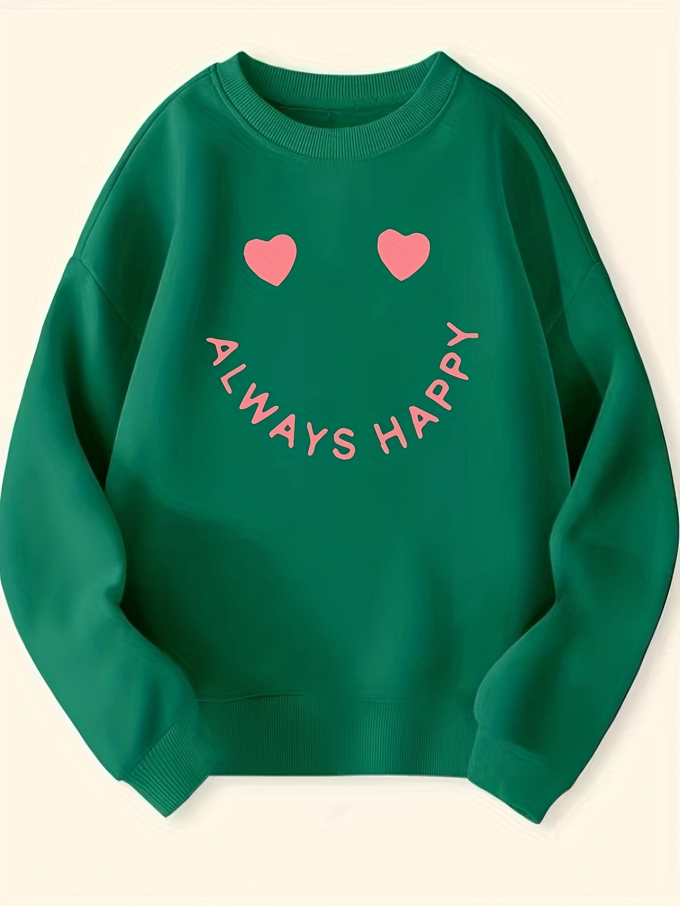 Girls Creative Slogan Smile Print Long Sleeve Crew Neck Sweatshirt Top Pullovers
