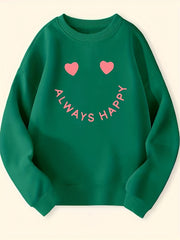 Girls Creative Slogan Smile Print Long Sleeve Crew Neck Sweatshirt Top Pullovers