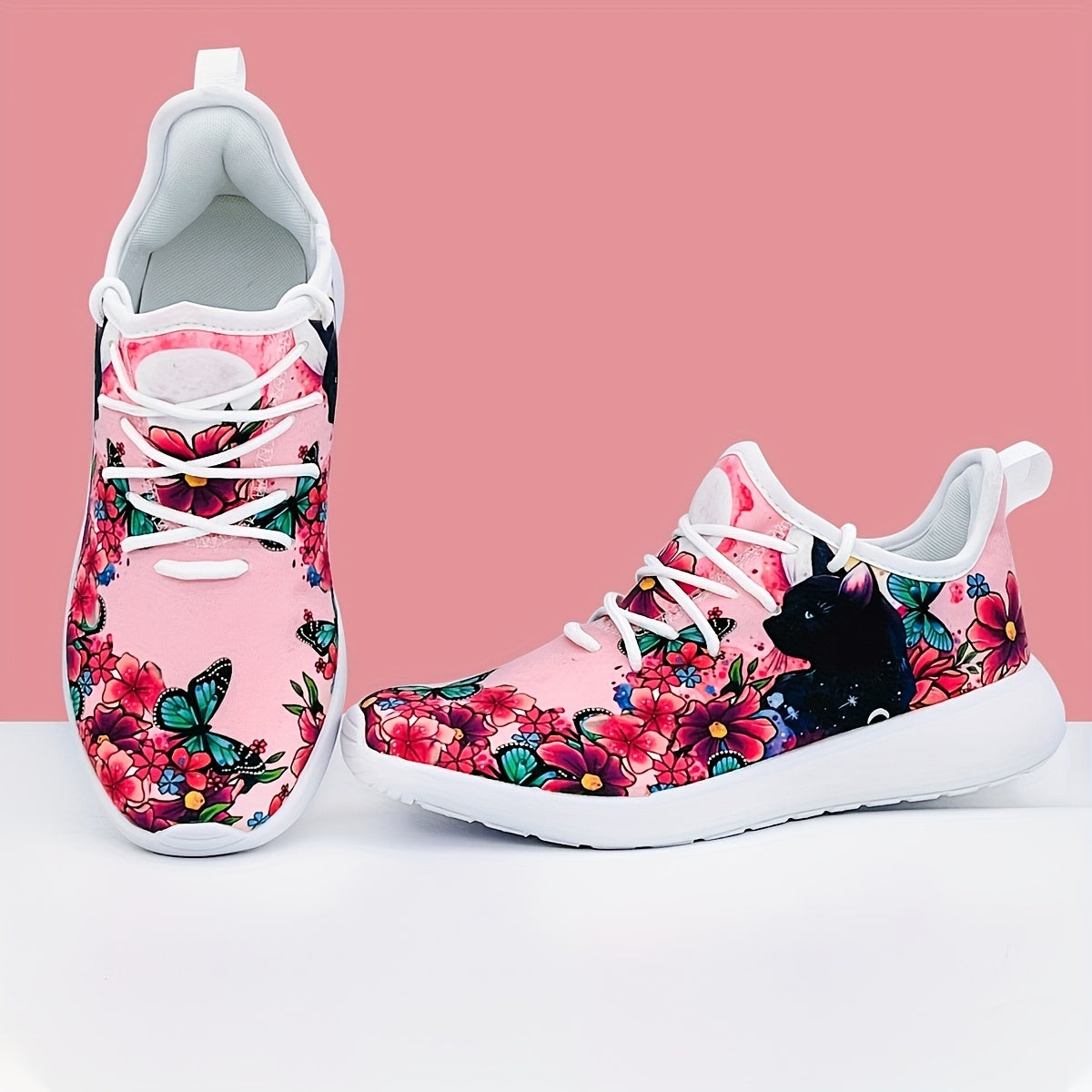 Halloween Flower & Cat Pattern Soft Sole Sneakers