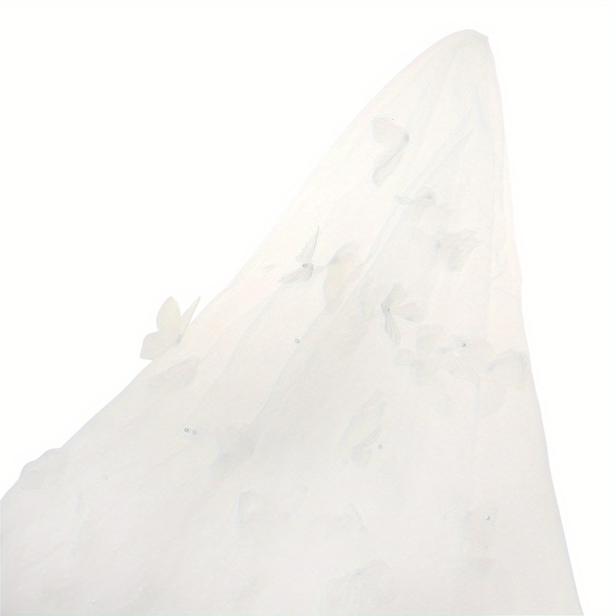 Short Wedding Veil with 3D Butterfly & Floral Tulle Sheer Layered Edge