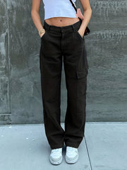 Wide Leg Cargo Denim Jeans Y2K Vintage Style Women's Clothing