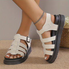 Women's Platform Roman Sandals Open Toe Ankle Buckle Strap Soft Sole Shoes