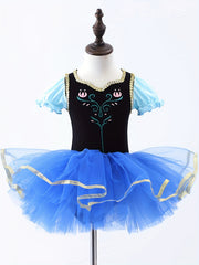 Girls Floral Embroidery Tulle Tutu Mesh Puff Sleeve Princess Ballet Dance Dress