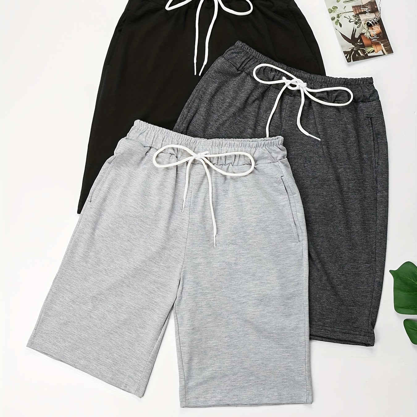 3 Pack Dual Pockets Drawstring Shorts Women's Clothing