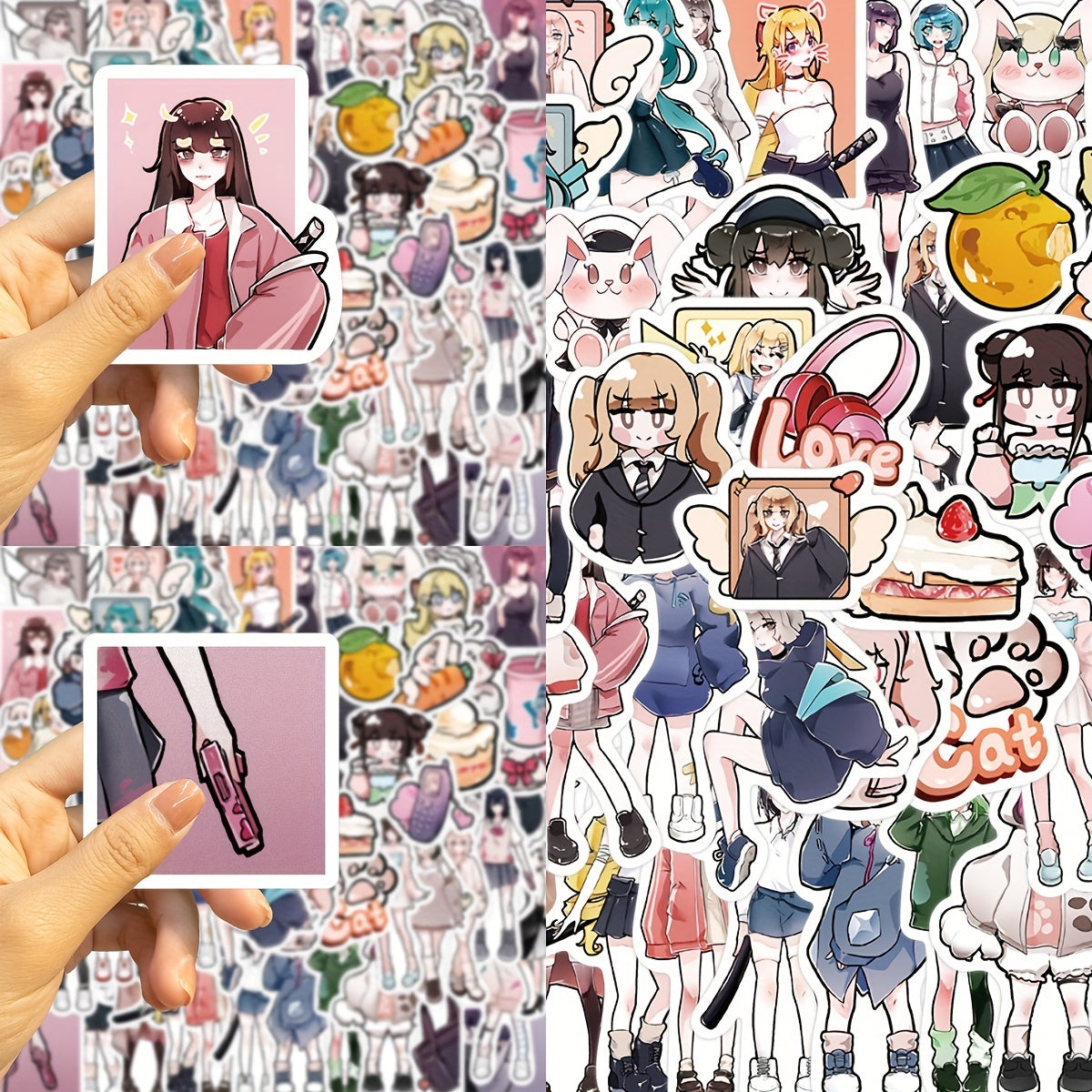 60pcs Cartoon Flower Girl Graffiti Stickers Waterproof DIY Sticker Pack