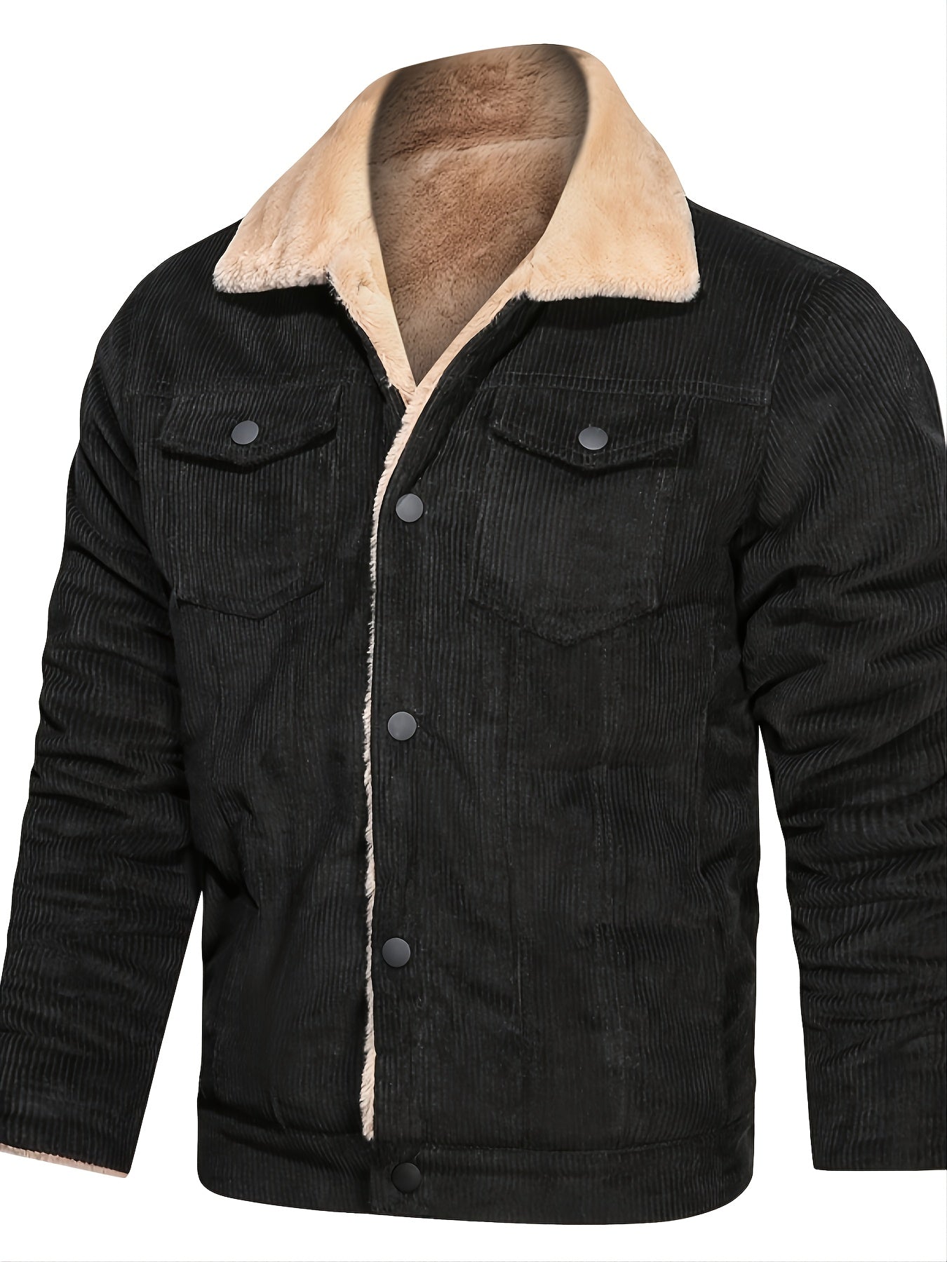Men's Winter Corduroy Plush Jacket with Zipper Pocket