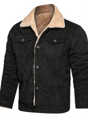 Men's Winter Corduroy Plush Jacket with Zipper Pocket