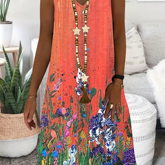 Floral Print Sleeveless Dress Casual Tank Dress for Spring & Summer