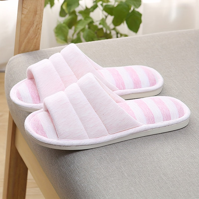 Stripe Pattern Slippers Open Toe Plush Lined Shoes