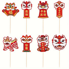 Chinese Year Lion Cake Topper Decoration Happy Year Party (8pcs)