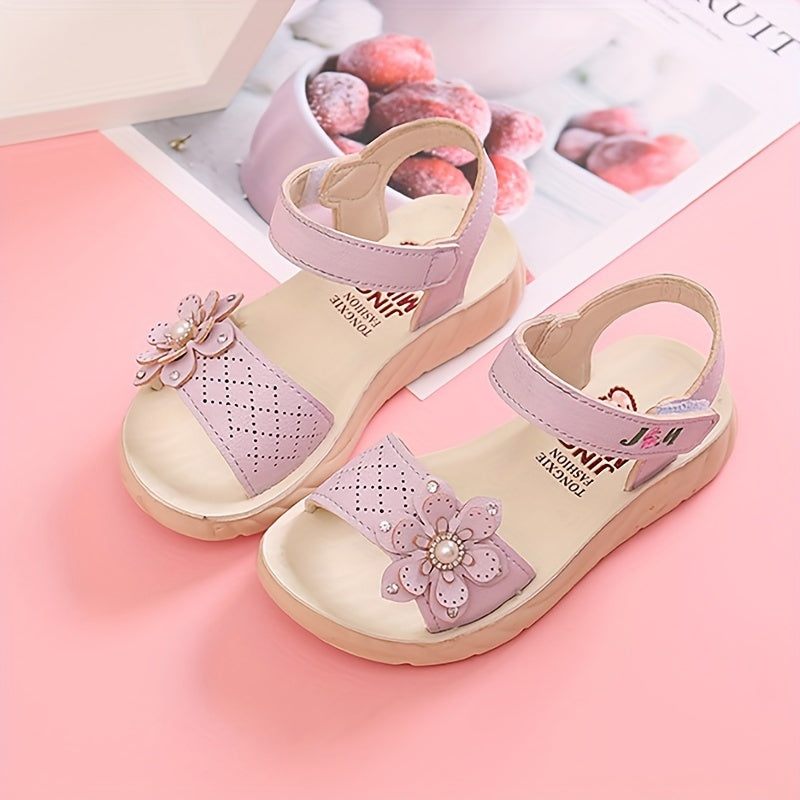Girls Flower Decor Open Toe Sandals - Lightweight Breathable Summer Sandals