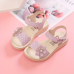 Girls Flower Decor Open Toe Sandals - Lightweight Breathable Summer Sandals