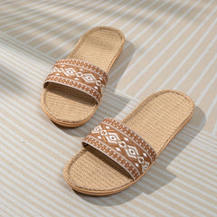 Women's Linen Sole Flat Sandals Lightweight Open Toe Slides