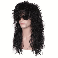 Men's 80s Style Long Curly Blonde Rocker Costume Wig