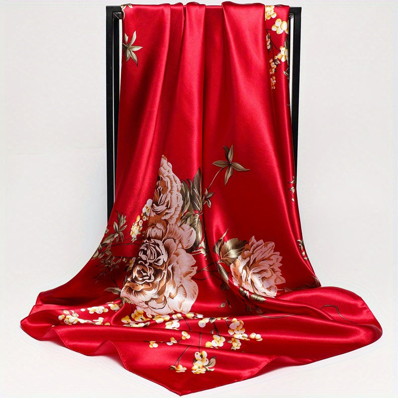 Silk Thin Square Scarf Satin Bandana Flower Print Head Wraps For Women