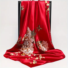 Silk Thin Square Scarf Satin Bandana Flower Print Head Wraps For Women