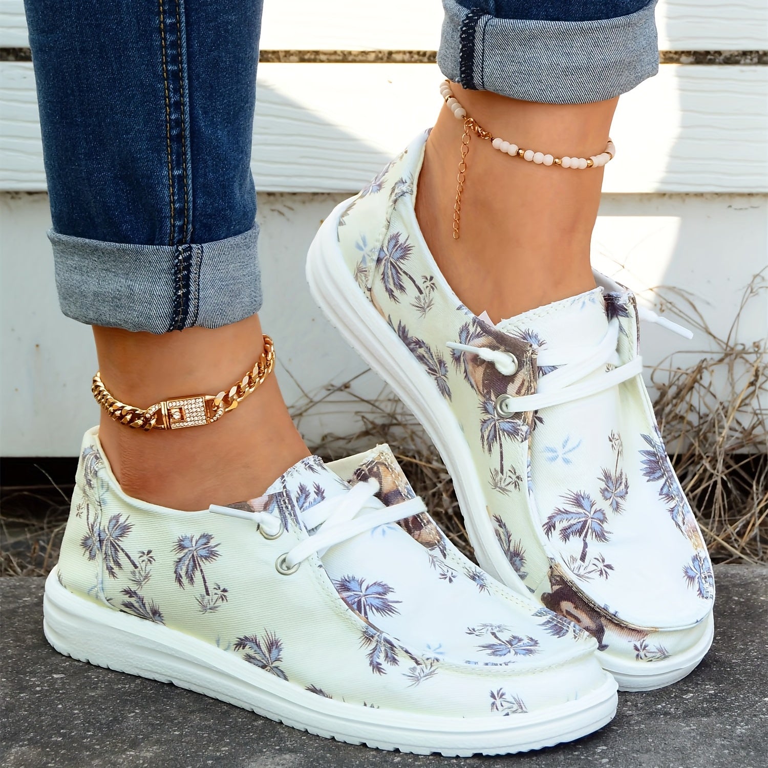 Women's Coconut Tree Boat Shoes Slip On Walking Shoes