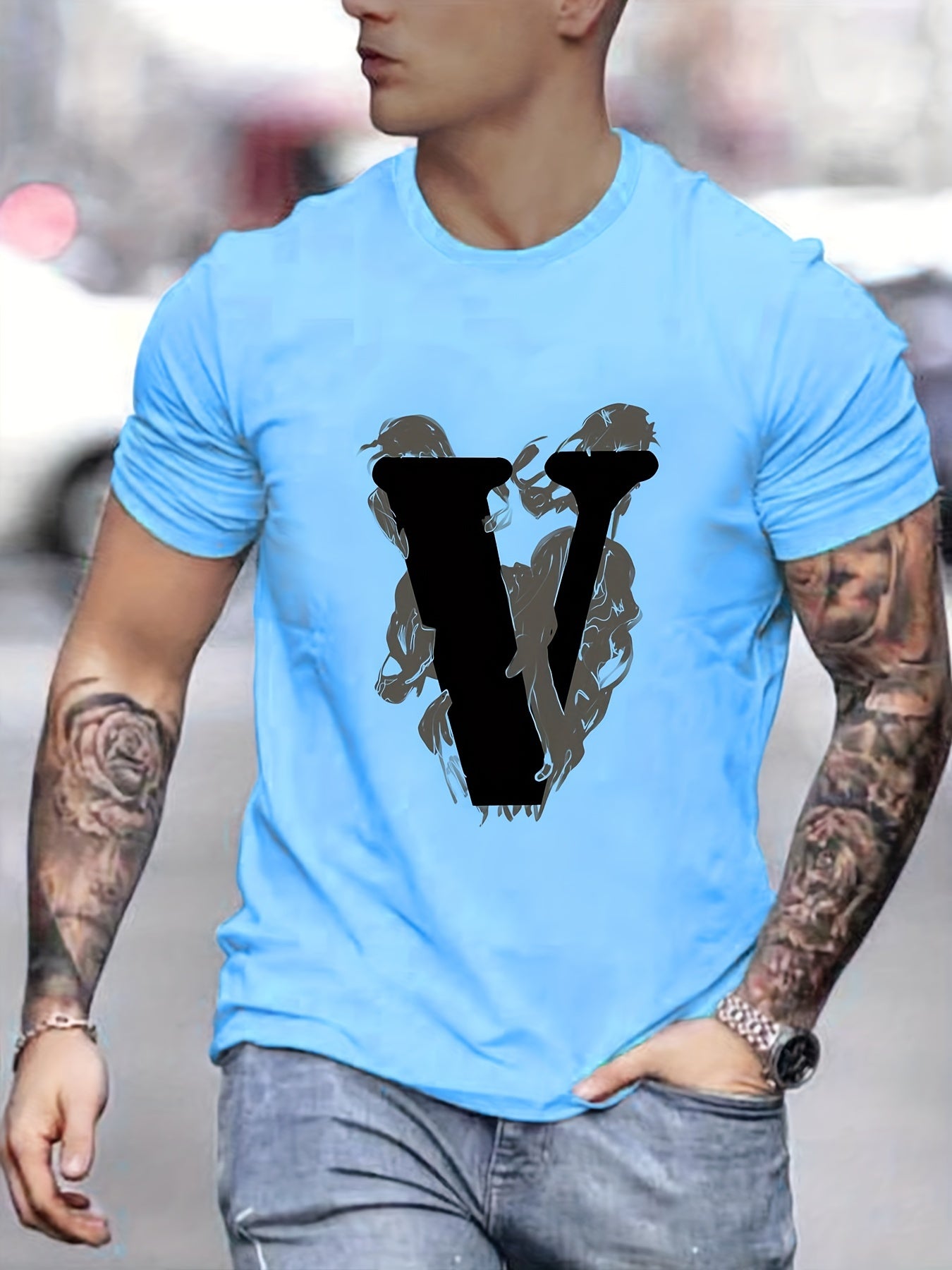 Men's V Print Graphic Tee for Summer