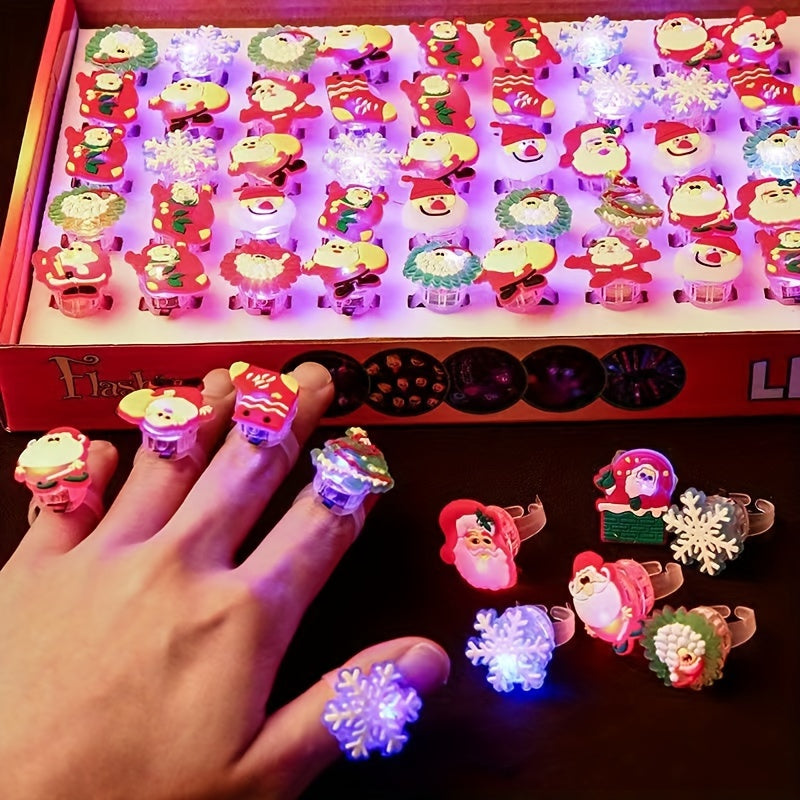 10 Pcs Christmas Glow Rings For Kids PVC Soft Rubber Ring Random Colors