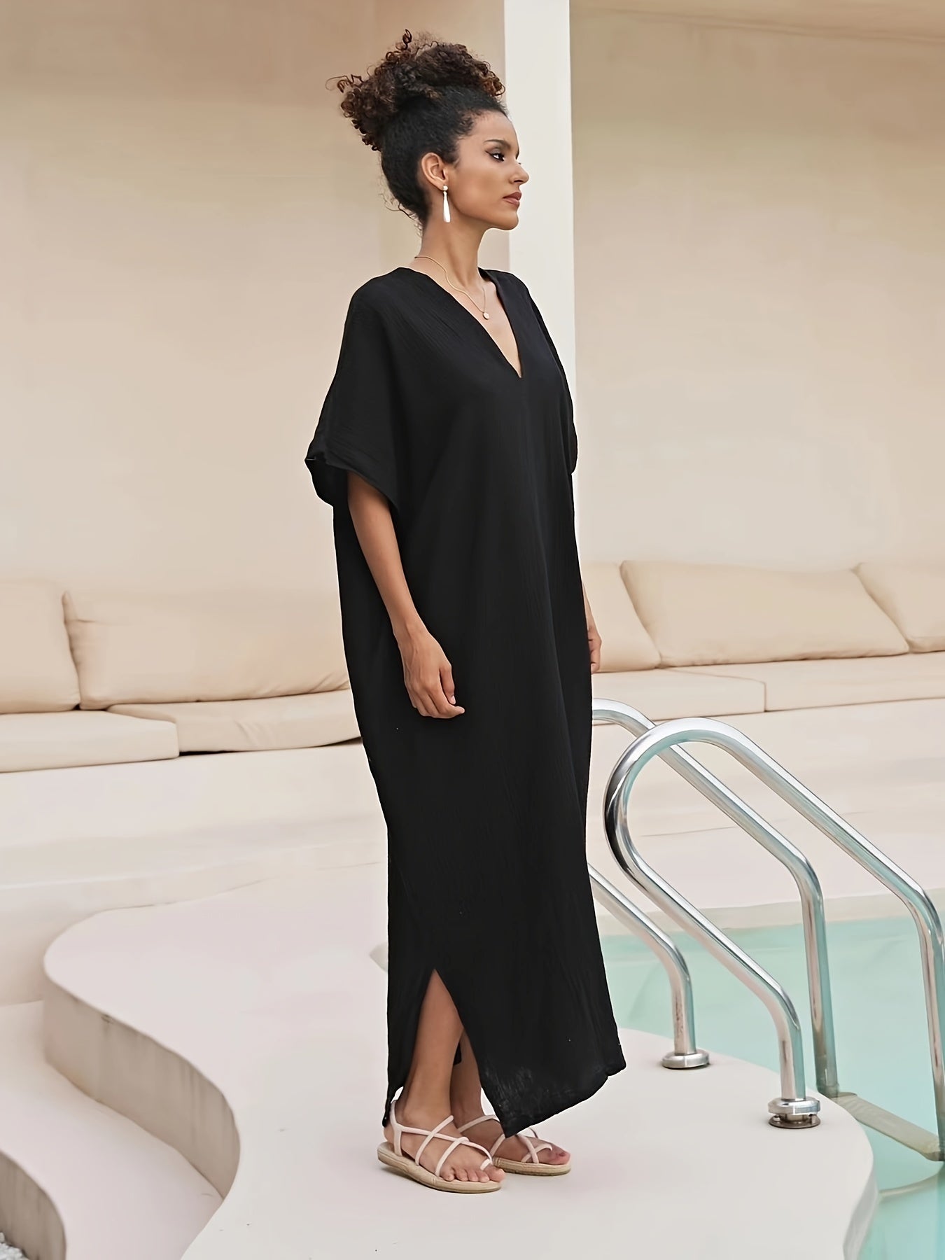 Vacay Kaftan Cover Up Women's Plus Solid Batwing Sleeve