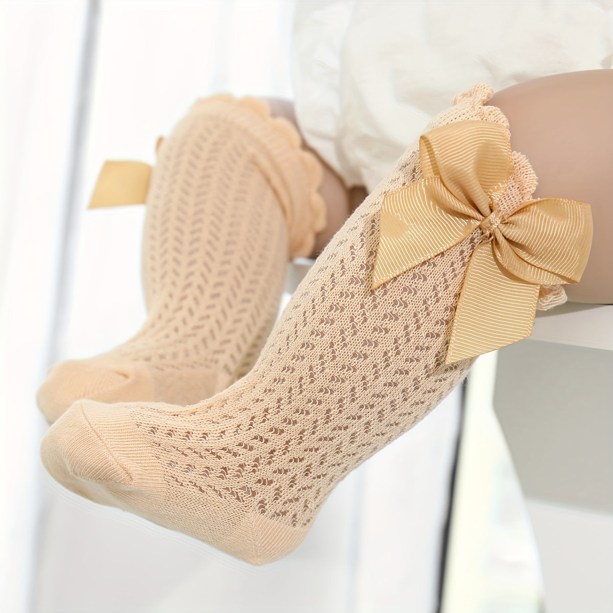 Girls 9 Cotton Blend Breathable Lace Over The Knee Socks