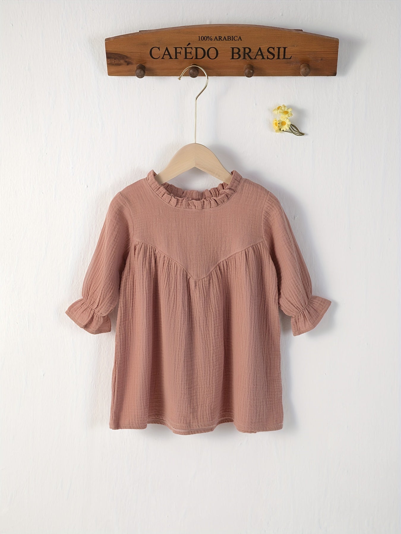 Girls Cotton Ruffle Trim Long Sleeve Dress