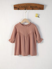 Girls Cotton Ruffle Trim Long Sleeve Dress