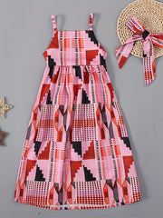 2pc Toddler Girls Boho Abstract Graphic Backless Cami Dress & Headband Set