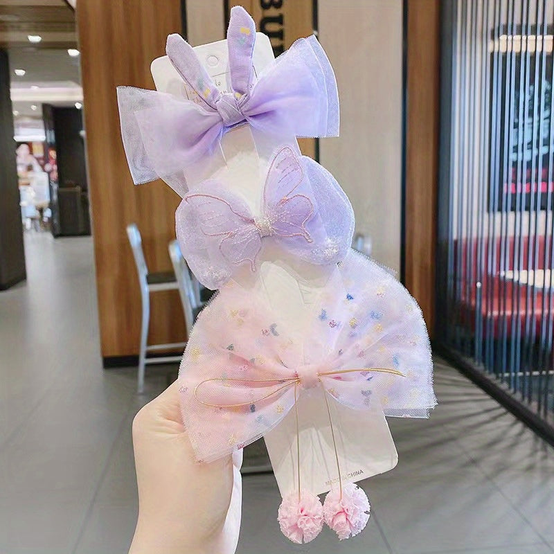 3pcs Princess Bow Hair Clip Little Girl Hair Accessories