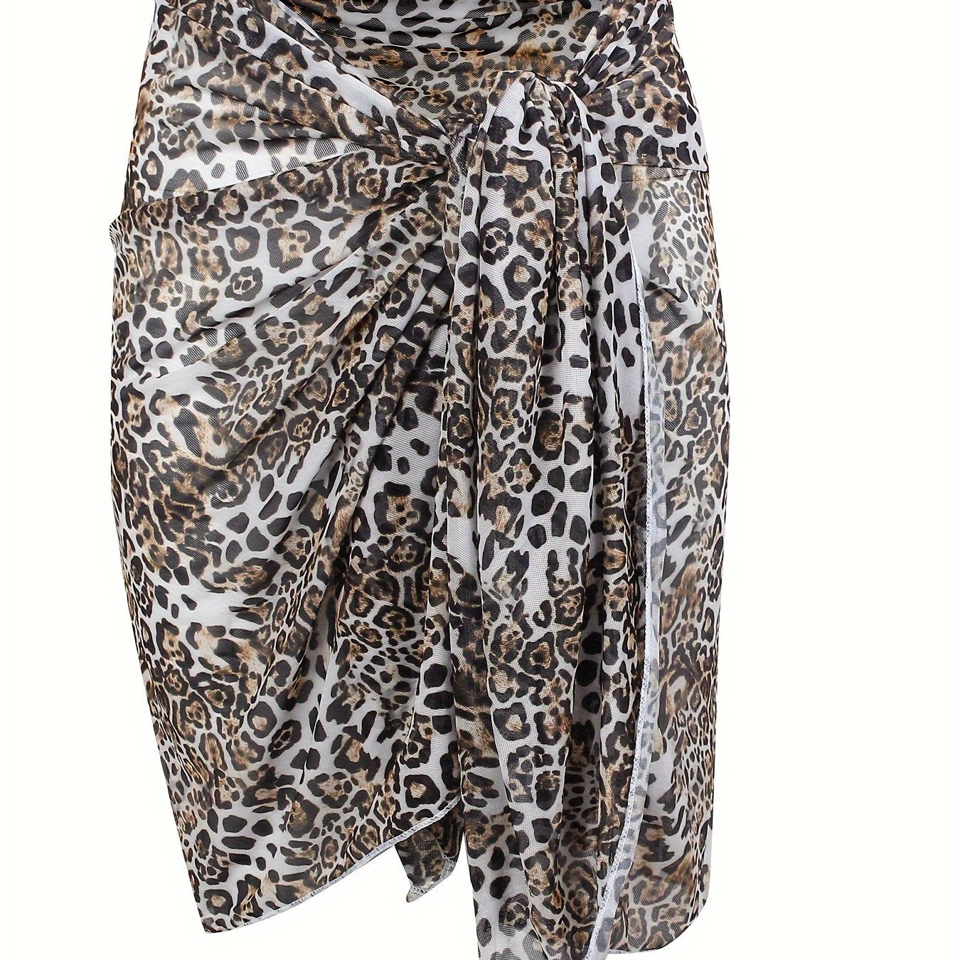 Leopard Print Wrap Mesh Beach Cover Up Skirt