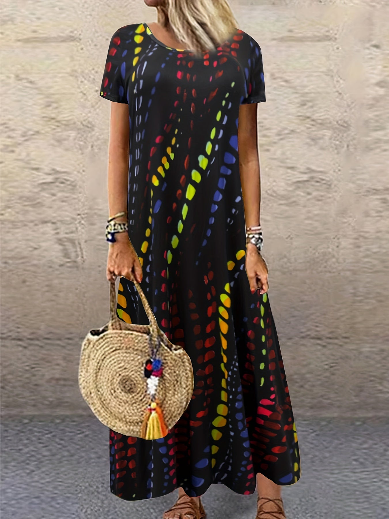 Women's Plus Tie Dye Short Sleeve Maxi Dress