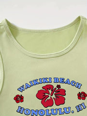 Flower & Letter Print Tank Top Sexy Sleeveless Summer Top