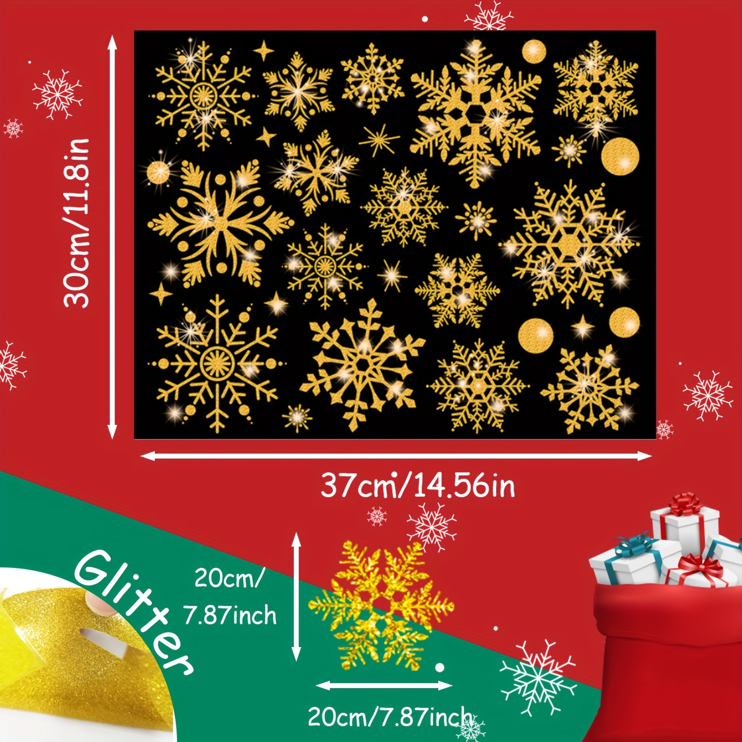 Golden Glitter Snowflake Window Stickers Winter Decoration