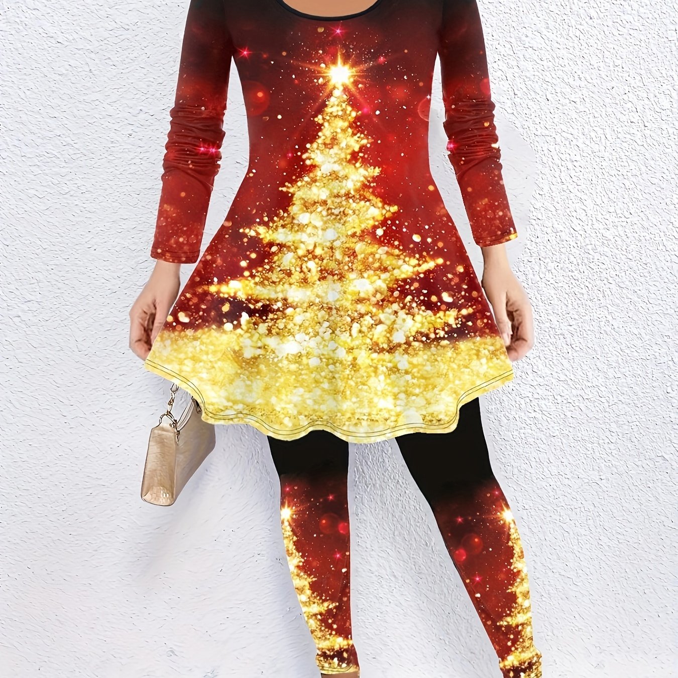 Women's Plus Tree Print Top & Leggings Outfits 2 Piece Set