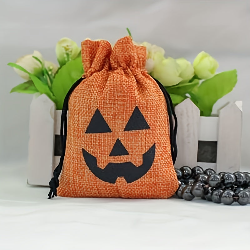 100pcs Halloween Pumpkin Bag Drawstring Cinch Gift Goods Bag