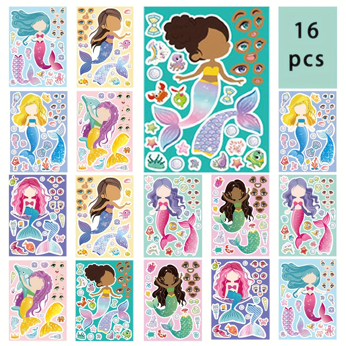 Mermaid Sticker Sheets Set - DIY Mix And Match Face Stickers