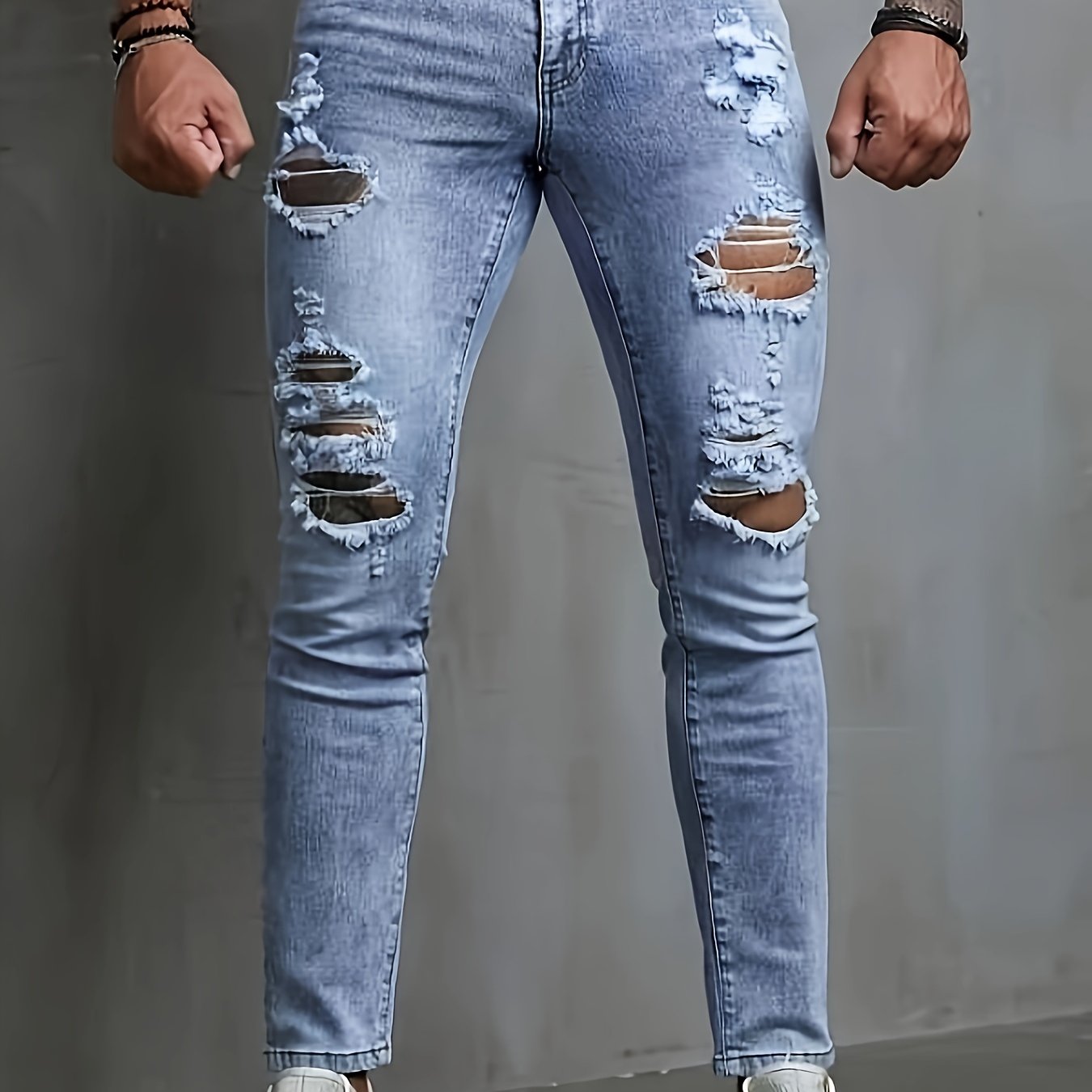 Slim Fit Ripped Jeans Mens Distressed Denim Pants