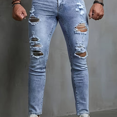 Slim Fit Ripped Jeans Mens Distressed Denim Pants