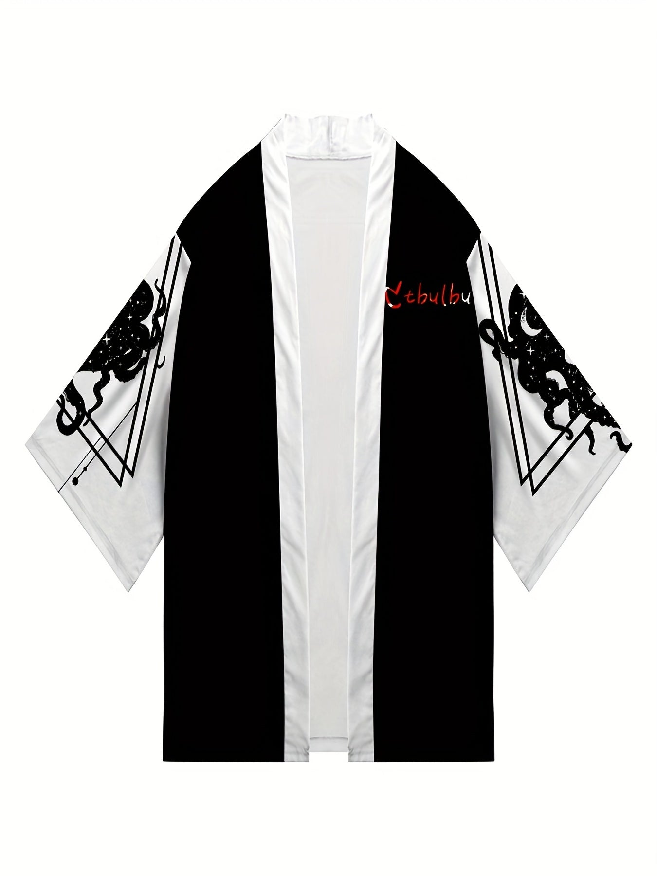 Japanese Octopus Pattern Kimono Jacket V Neck Short Sleeve Coat