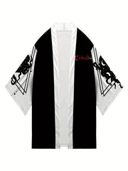 Japanese Octopus Pattern Kimono Jacket V Neck Short Sleeve Coat