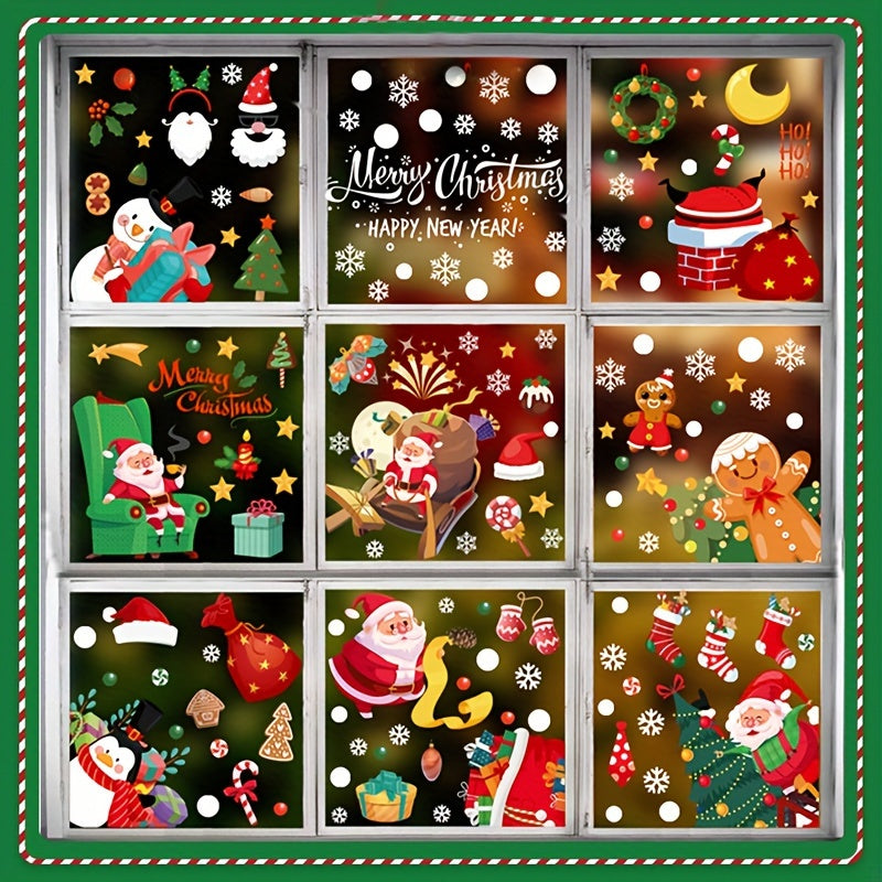 Christmas Window Stickers Set - Gingerbread Man, Santa Claus, Tree, Deer, Cat